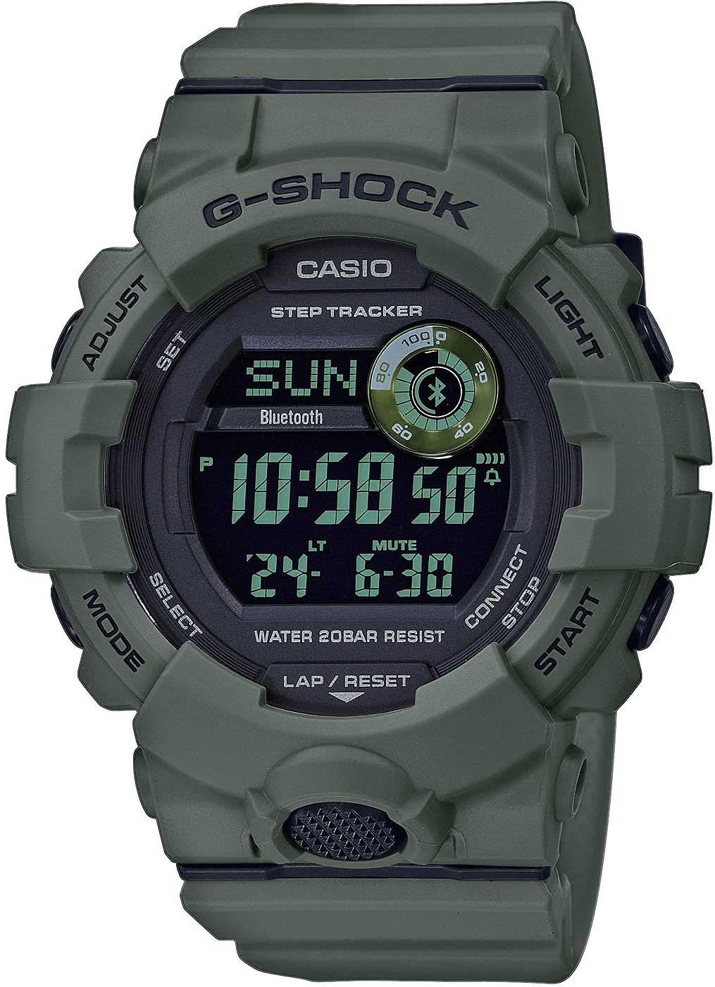 Digital herrklocka med grönt gummiband och rund display, G-SHOCK