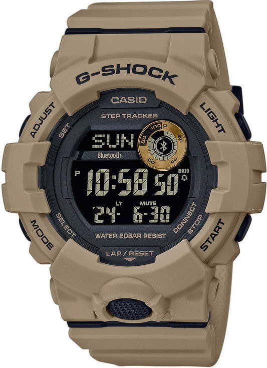 Casio G-Shock herrarmbandsur med beige boett och digital display, svart urtavla