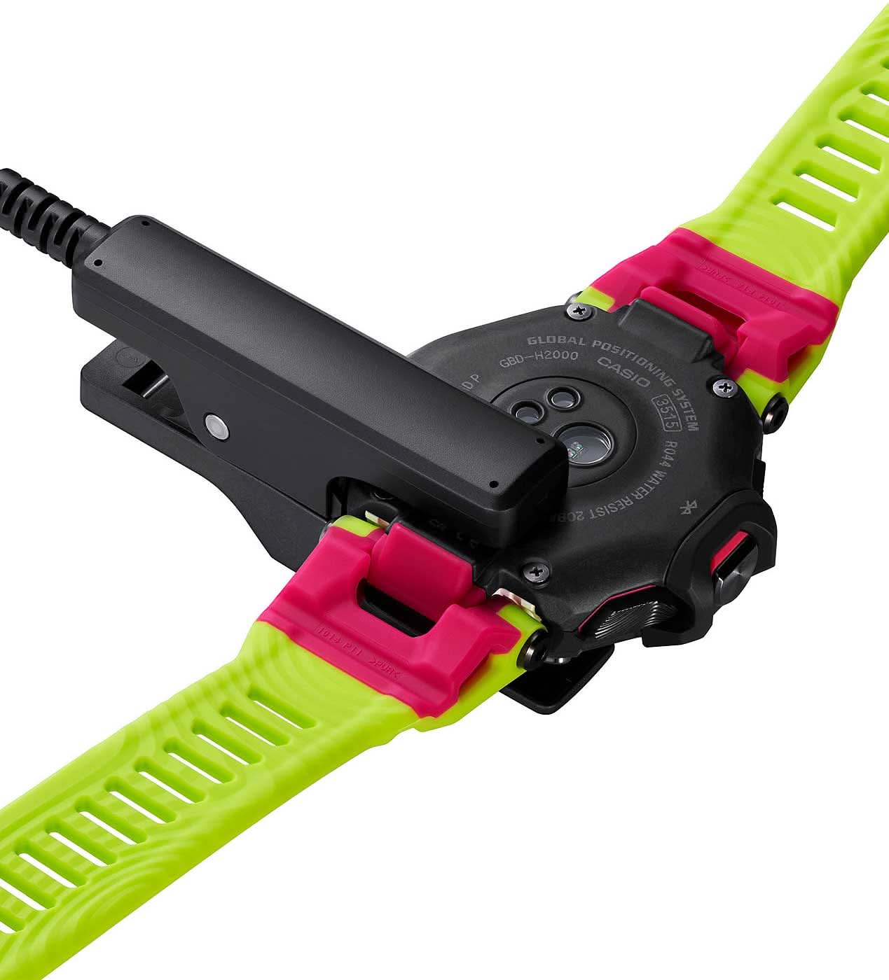 Casio G-Shock herrklocka: sidovy, grönt band med svart och rosa dekorationsyta