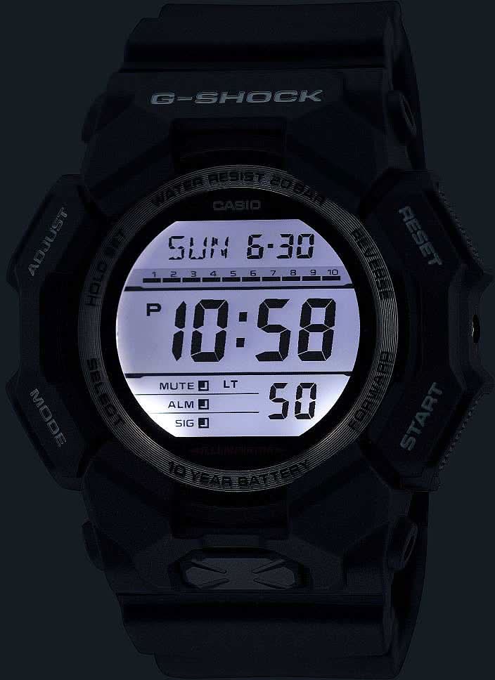 Digital G-Shock herrklocka med ljus display, svart boett och armband i plast