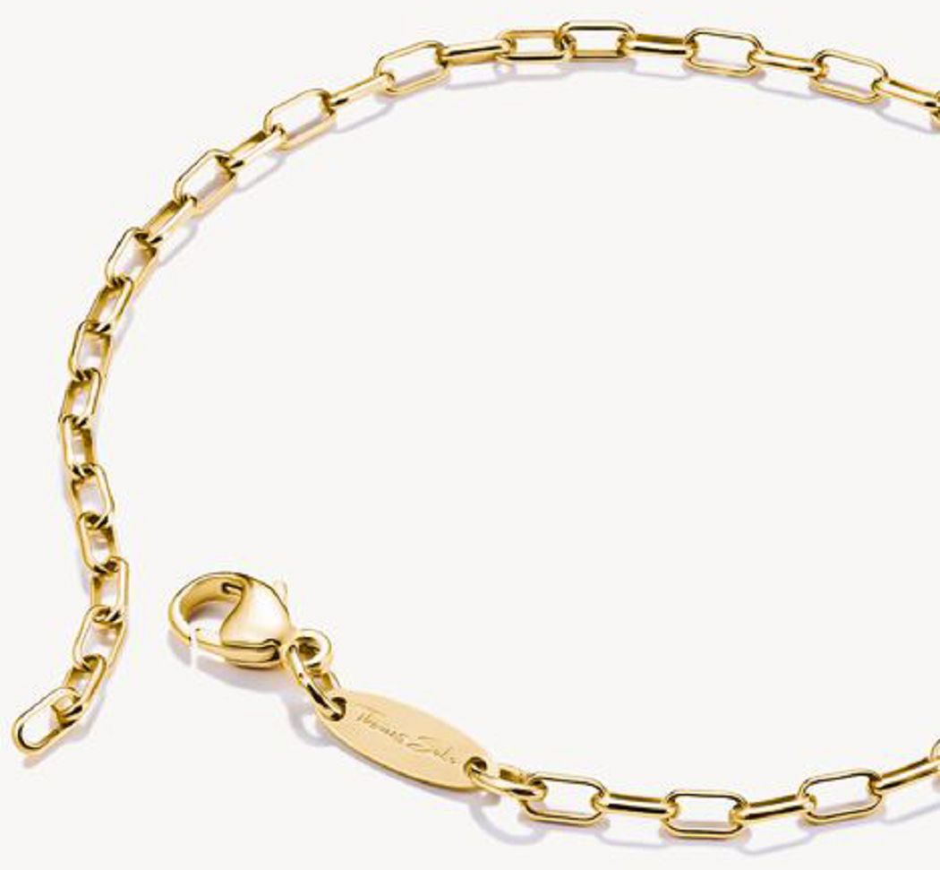 Guldpläterat länkararmband med lås och gravyrplatta