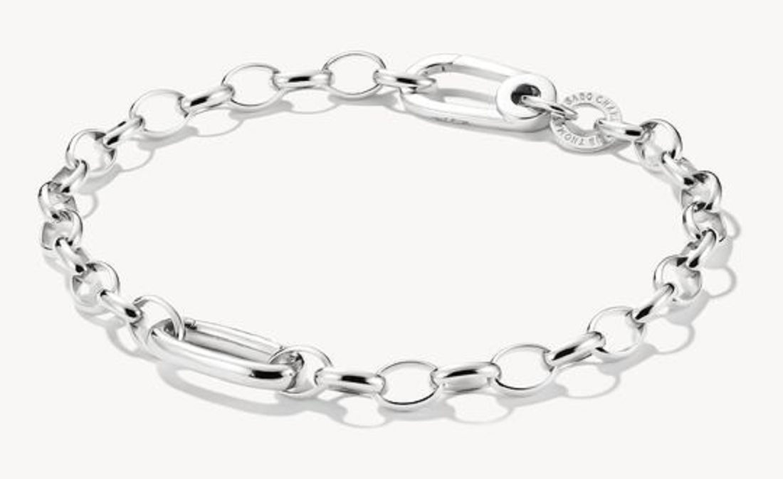 Silvret Thomas Sabo länkarmband med släta ovala länkar och charm-element