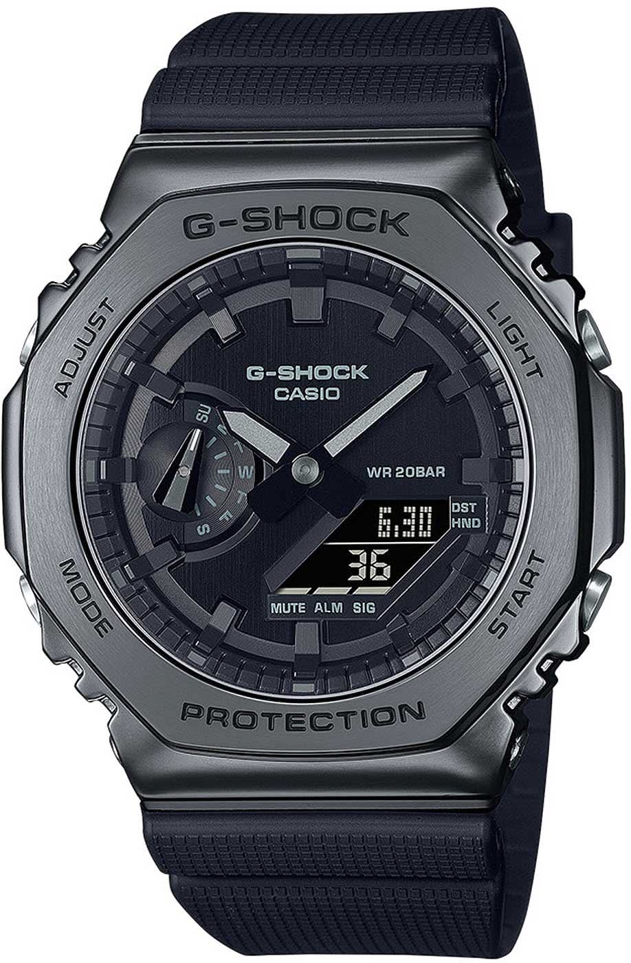 G-Shock Casio herrklocka med svart urtavla, mörkgrått hölje och gummiarmband