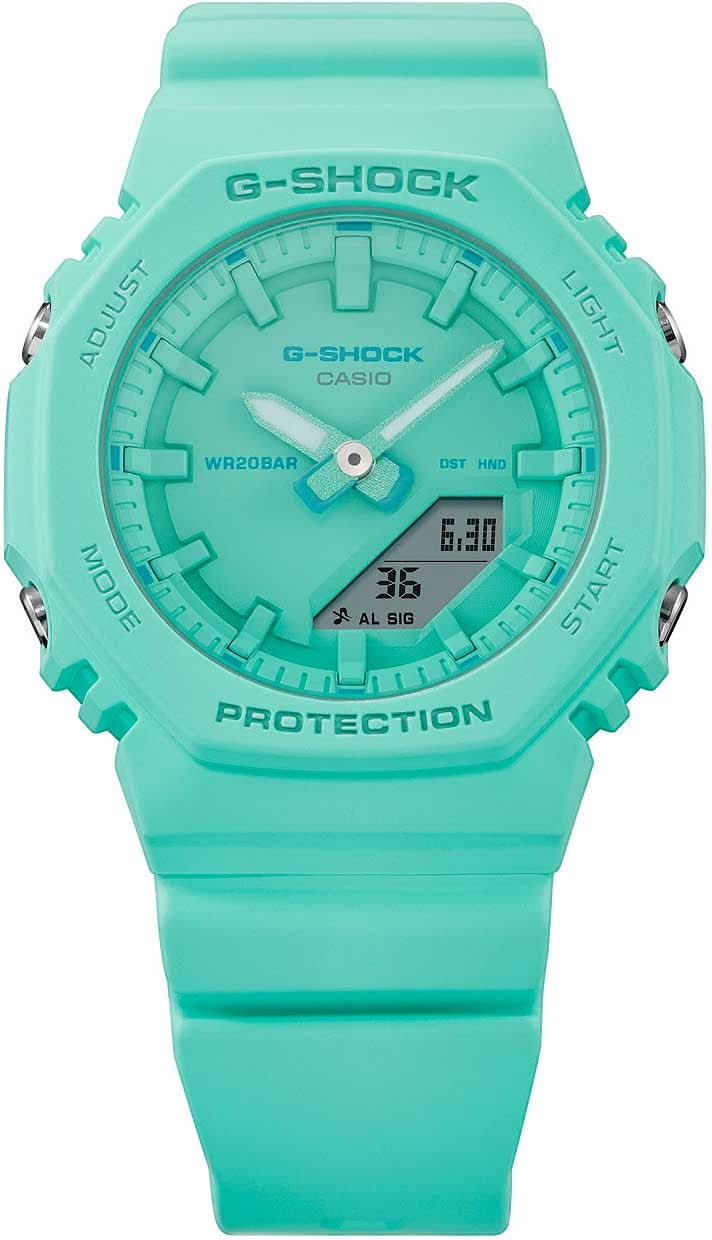 Casio G-Shock damklocka med turkos plastarmband och rund urtavla