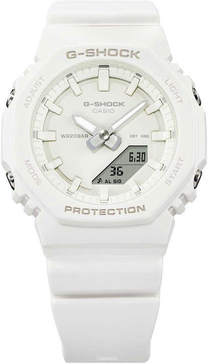 "G-Shock damklocka med vitt gummiarmband, rund urtavla"