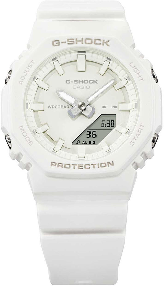 "G-Shock damklocka med vitt gummiarmband, rund urtavla"