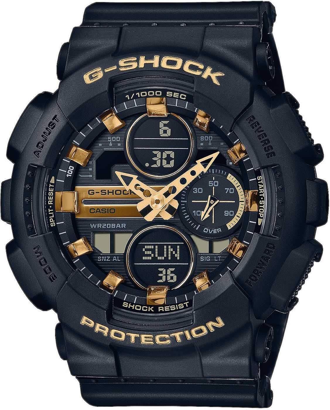 Casio G-Shock damklocka med mörkblå urtavla och gulddetaljer