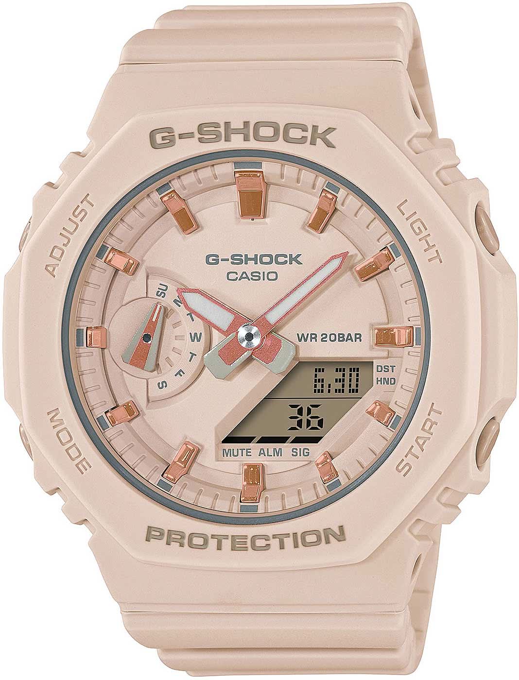 Damklocka med G-Shock-urtavla, rosa armband och skyddshölje
