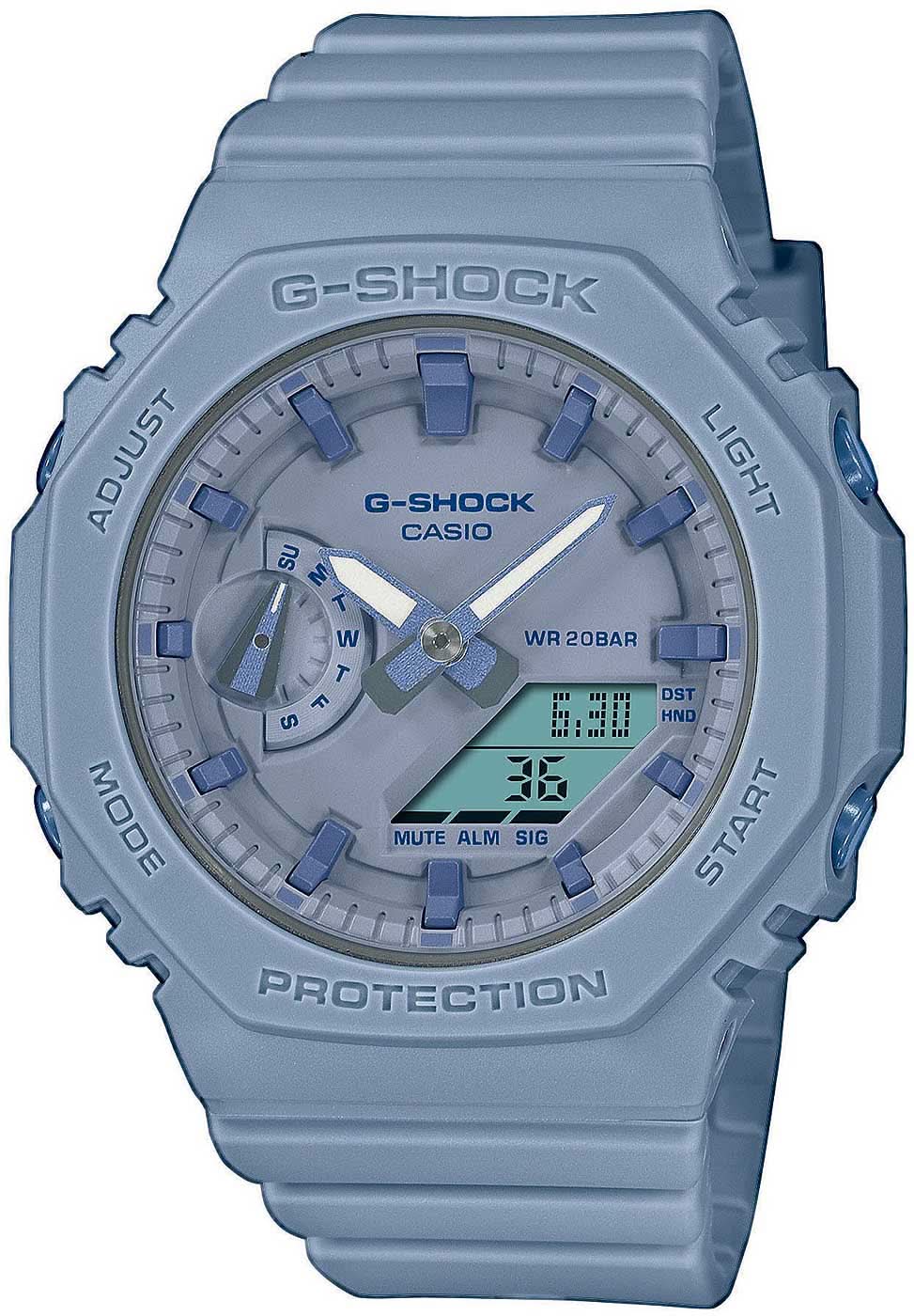 Casio G-SHOCK damklocka med blått armband och analog-digital urtavla