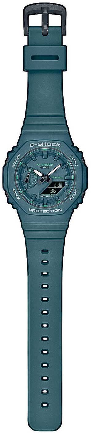 Casio G-SHOCK damklocka med långt blått silikonarmband och rund urtavla
