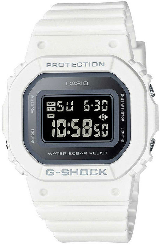 Casio G-Shock damklocka med digital display, vit boett och armband