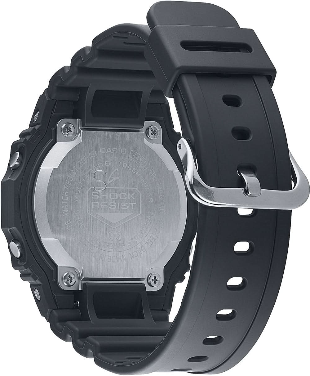 Baksida av herrklocka med boettlock i silver och svart armband