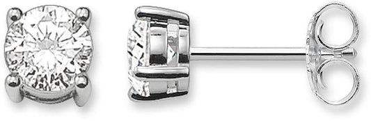 Örhängen i 925 sterlingsilver med rund, transparent sten och infattning