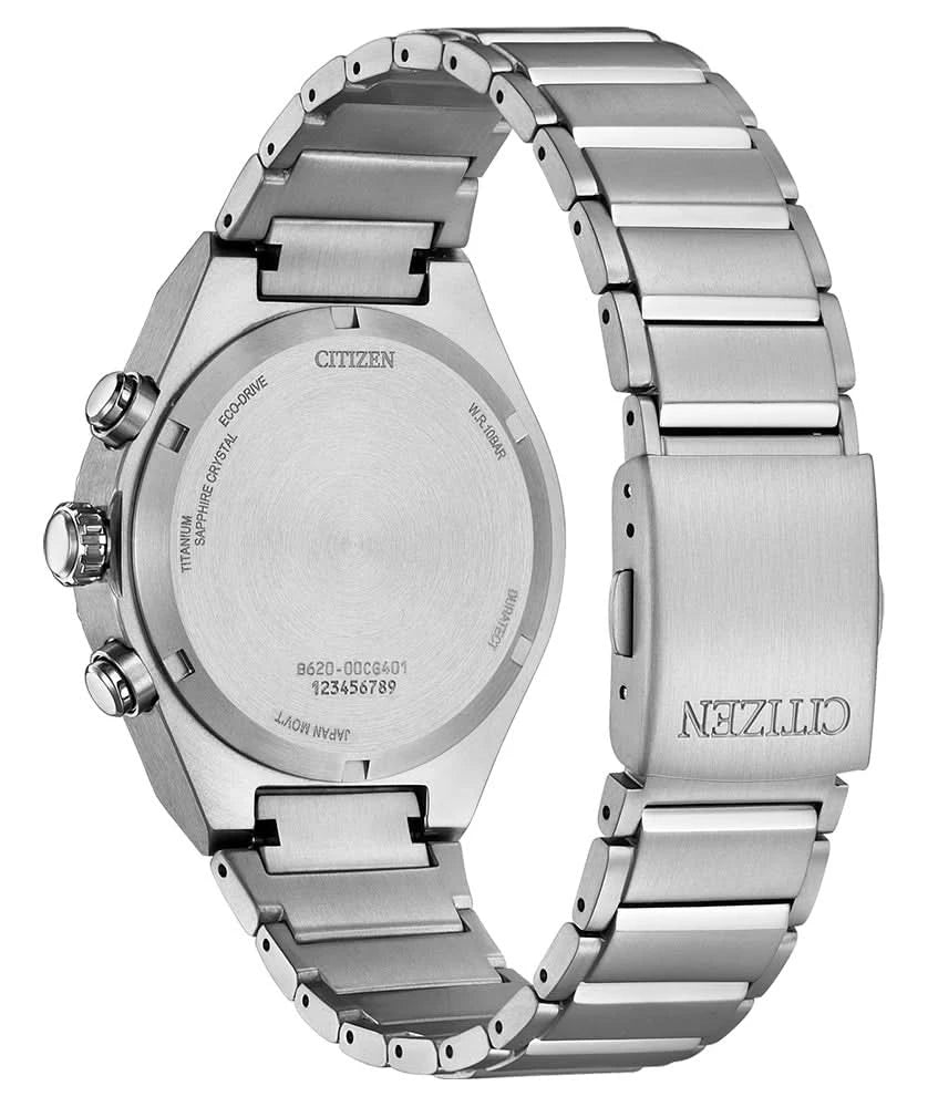 Citizen herrklocka med boettbaksida, metallarmband och kronografknappar