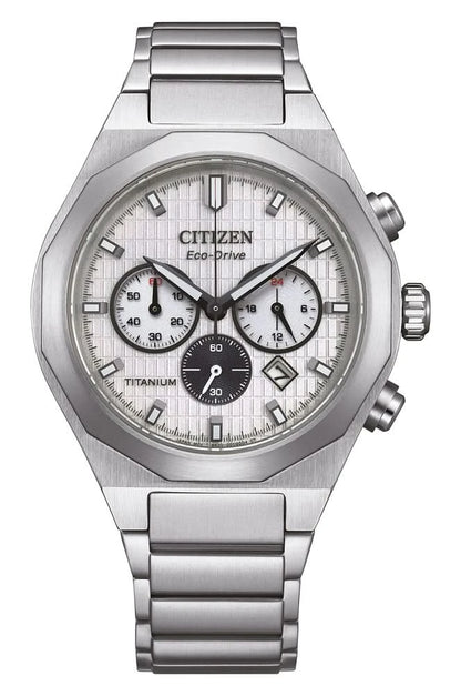Citizen herrklocka med silverfärgad urtavla, Eco-Drive och kronograf med tre sub-urtavlor