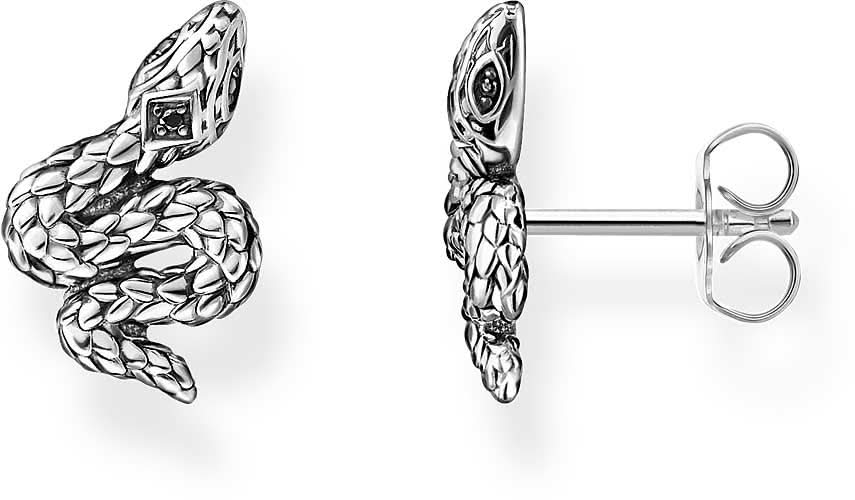 Svarta orrhängen i 925-silver formade som ormar, med stiftfäste bak