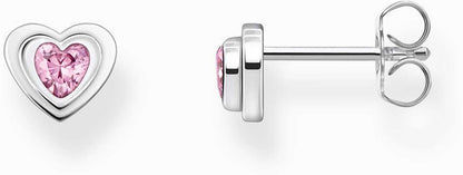 Hjärtformade örhängen i silver med rosa stenar