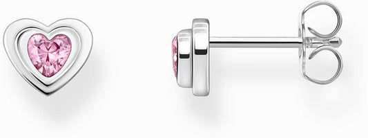 Hjärtformade örhängen i silver med rosa stenar