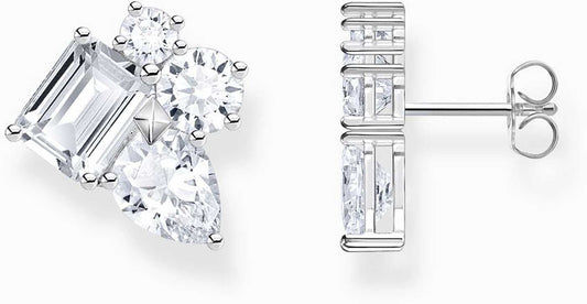 Silversmycken med flera zirkoner, gnistrande rektangulär design