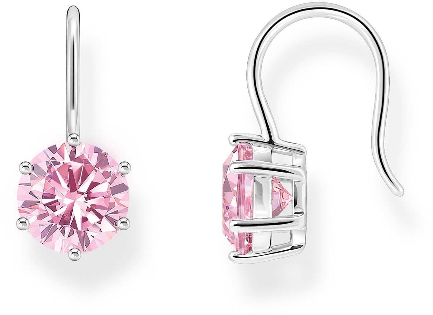 Örhängen med rosa rund sten och silverinfattning, krokfäste