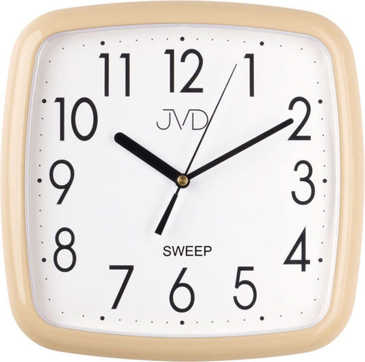 JVD väggklocka med beige plastram, vit urtavla och svarta visare