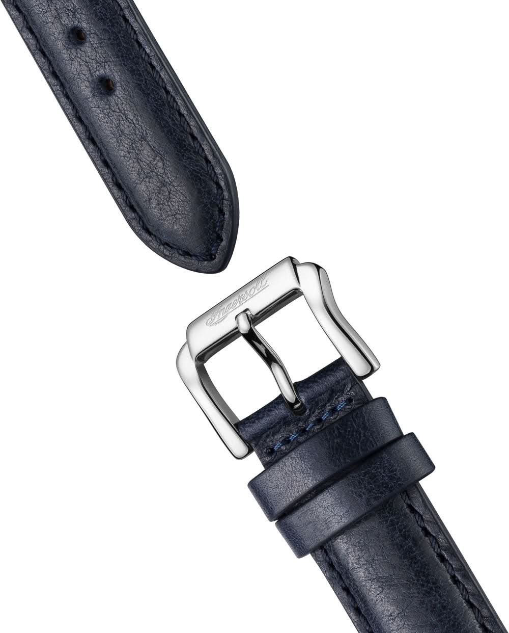Herrklockans läderarmband i blått med silverfärgat spänne