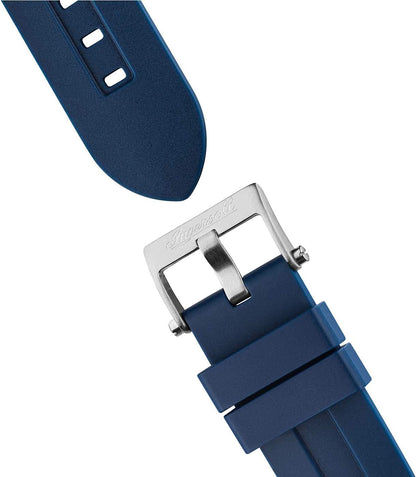 Herrklocka med blått armband och metallspänne, boett i rostfritt stål