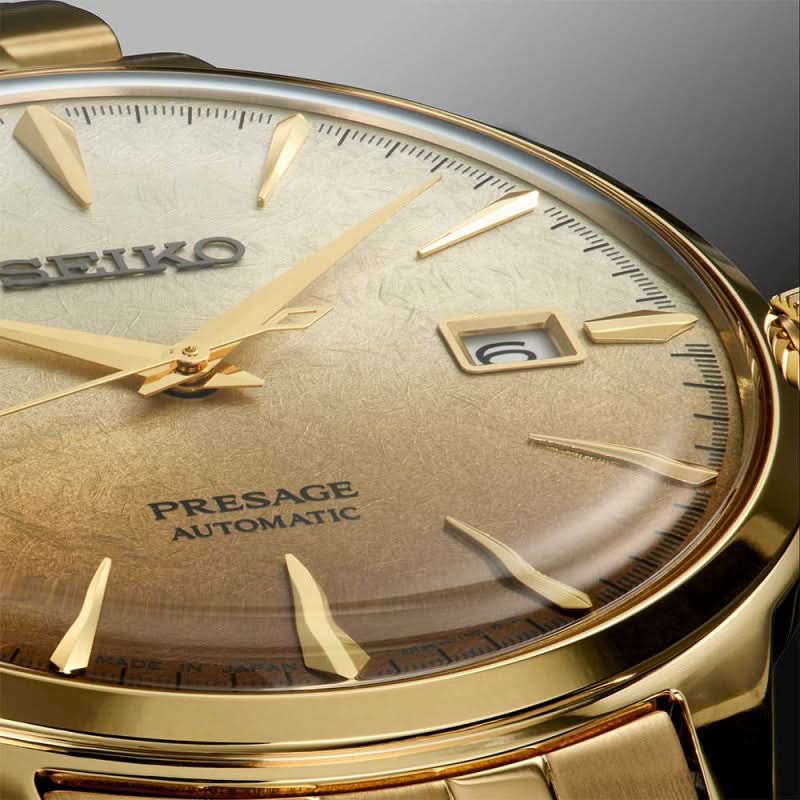 SEIKO Presage automatisk herrklocka: guldfärgad urtavla med datum vid 6
