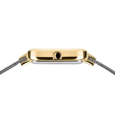 Guldpläterad boettkant med svart inlägg och två stenar, milanesarmband