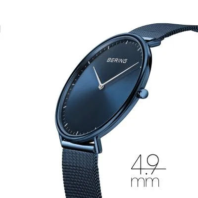 Bering Ultra-Slim-klocka med blå urtavla, milanesisk länk, boett 49 mm