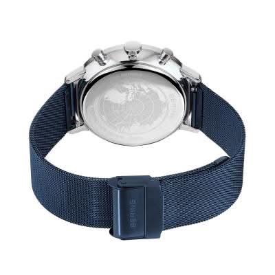 Herrarmbandur med blått milanesarmband och stiftspänne
