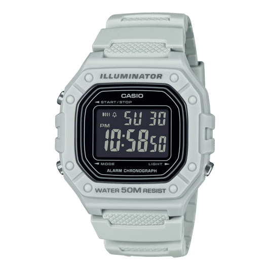 Casio W-218H-8BVEF Herren-Digitaluhr mit LED-Display, weißem Armband