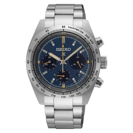 Seiko PROSPEX Herrenuhr mit blauem Zifferblatt, Solar-Chronograph und Edelstahlarmband