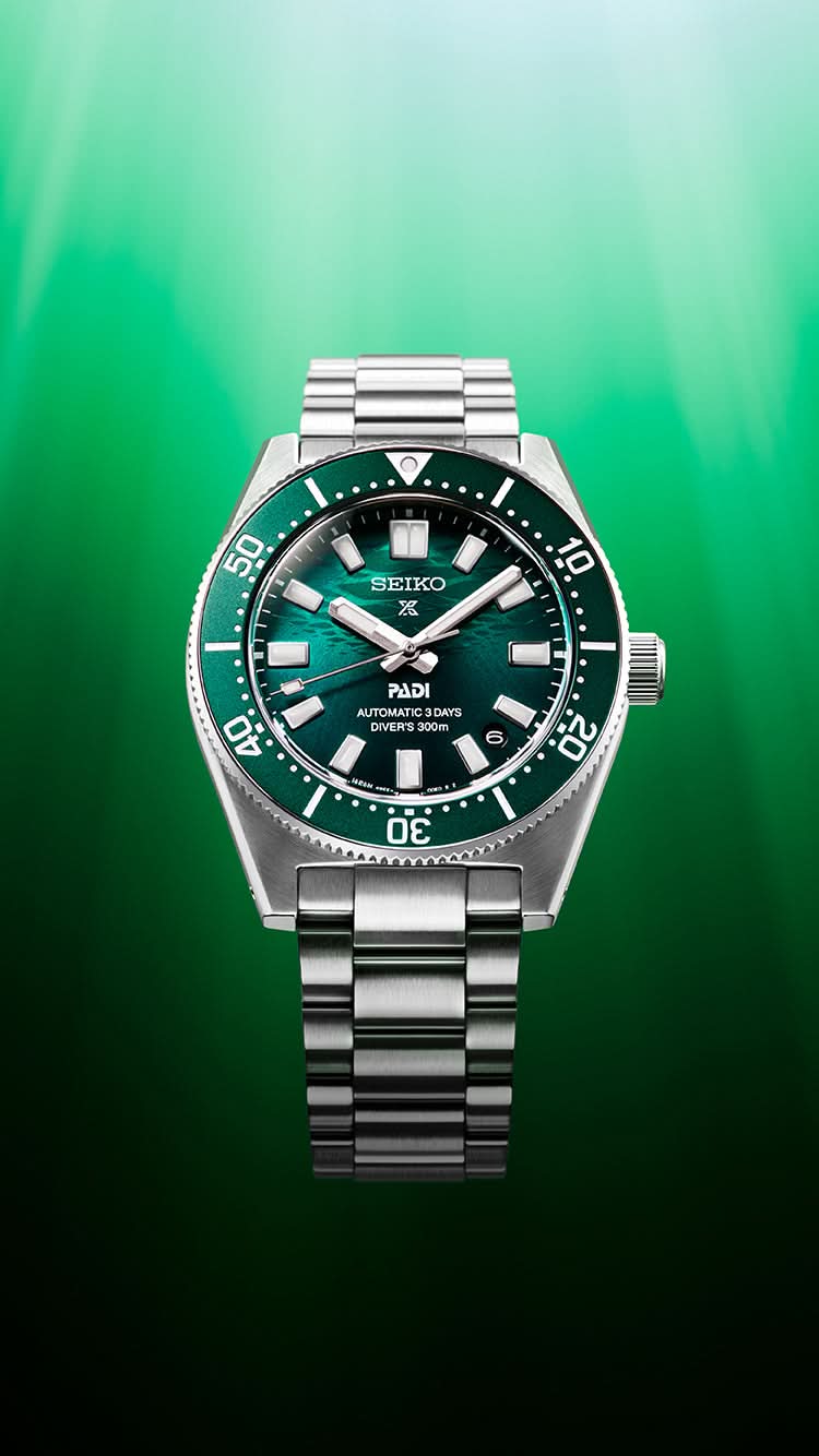 SEIKO Prospex herrur med grön urtavla, armband i rostfritt stål och dyklock
