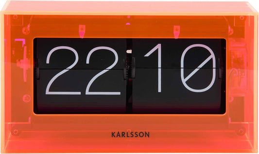 Akrylbordsklocka med flip-siffror, orange hölje, display 22 och 10