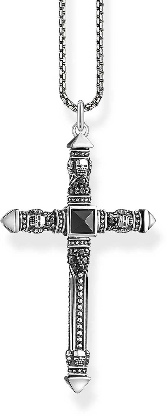 Svart 925 silverhalsband med korshänge och fina punktstrukturer