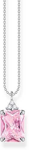 925 sterlingsilverhalsband med rosa sten i fyrkantig ram.
