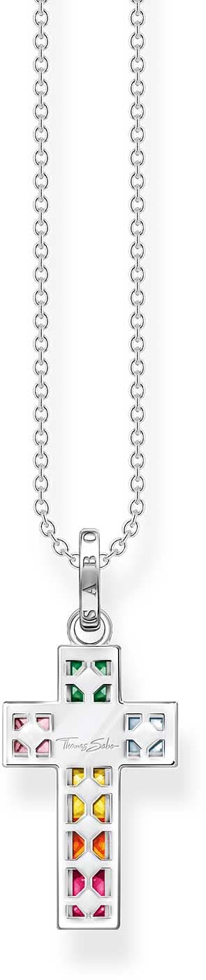 "Halsband med korsberlock i 925 silver och färgade stenytor"
