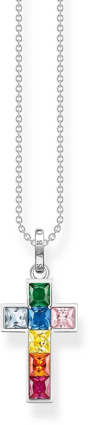 925 silverhalsband med färgglatt korshänge och fina länkar