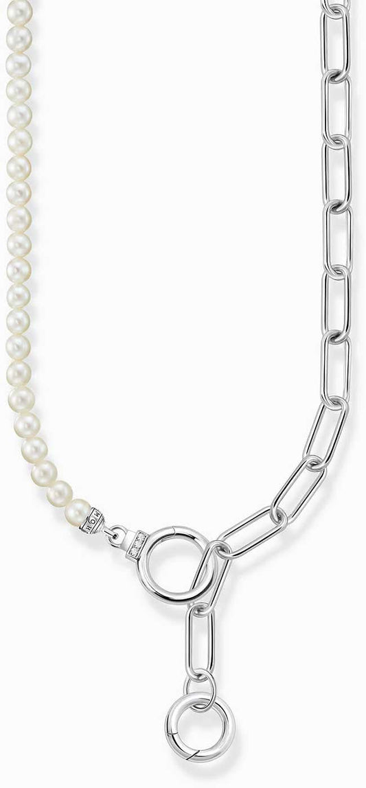 "Silverfärgat halsband med länkar, pärlkant och dubbel knäppning"