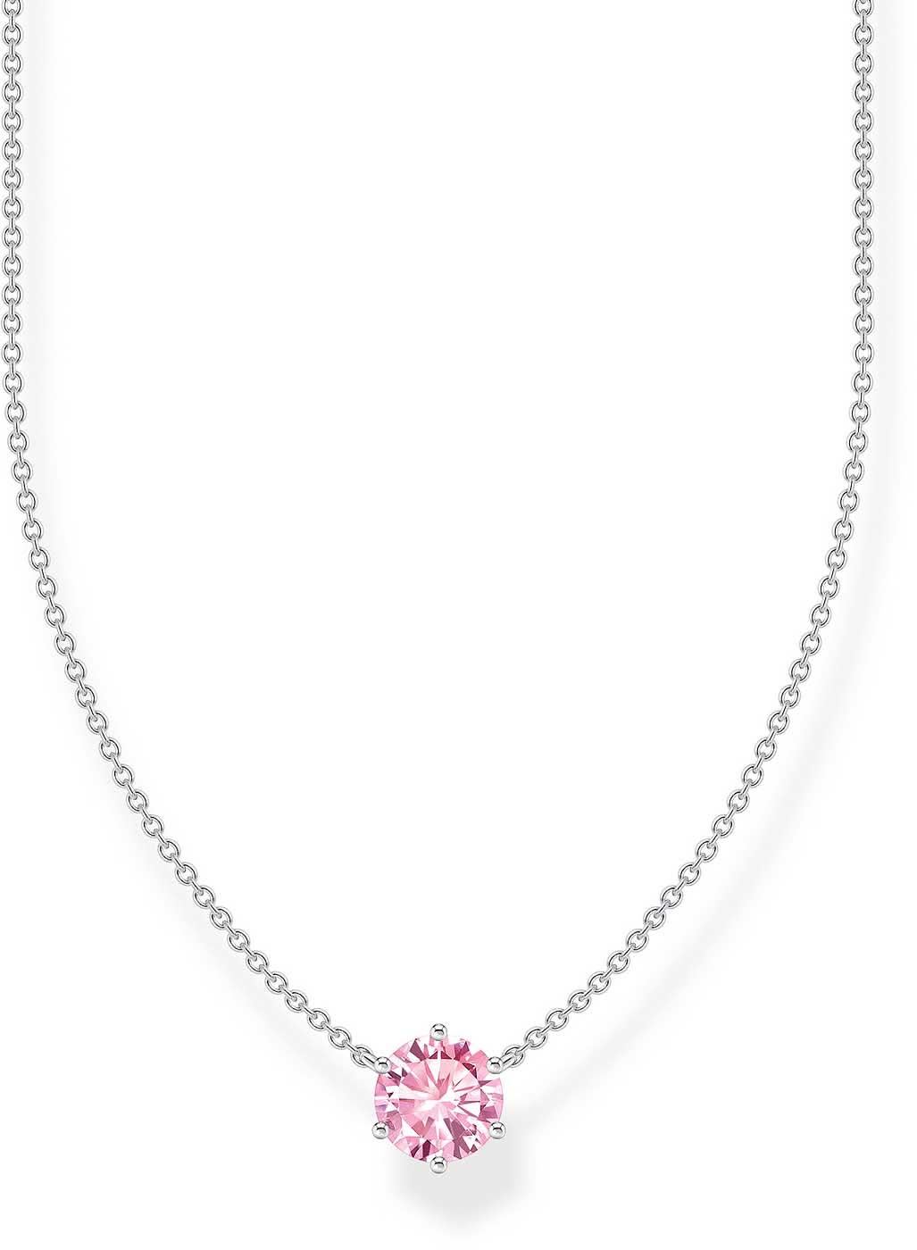 "Halsband med hänge med rosa sten och fin kedja"