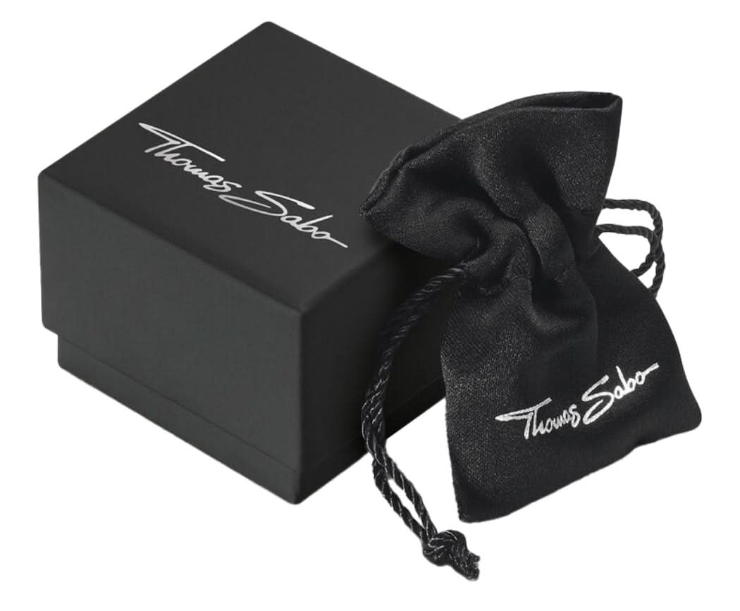 Smyckeskrin med svart tygpåse med dragsko, Thomas Sabo-logotyp