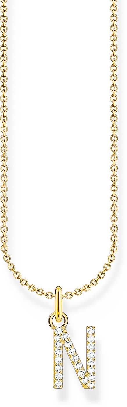 Thomas Sabo halsband med guldfärgad kedja och hängsmycke bokstaven N med stenar