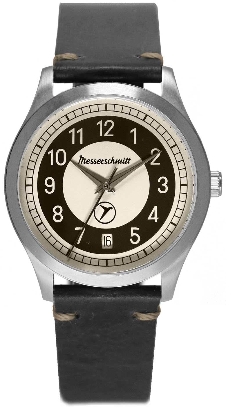 Messerschmitt KR201-S herrur med mörkt läderarmband och rund urtavla