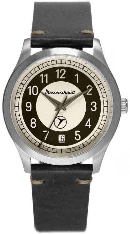 Messerschmitt KR201-S herrur med mörkt läderarmband och rund urtavla