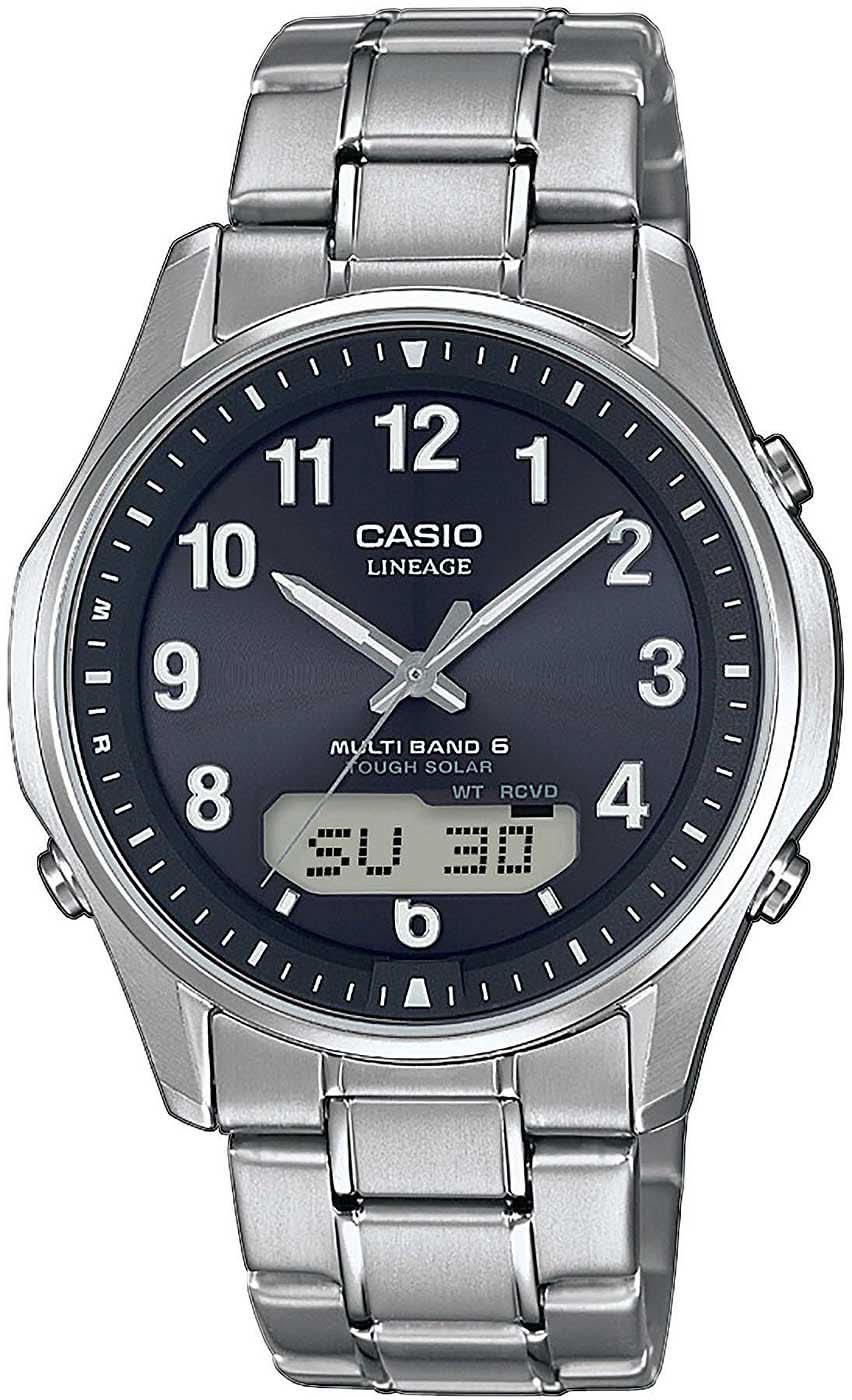 Casio herrklocka med mörkblå analog urtavla och metallarmband