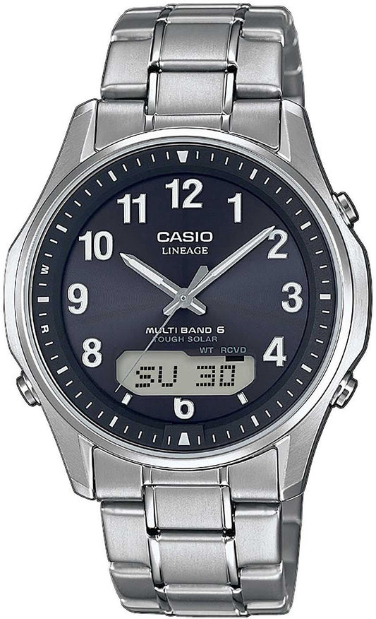 Casio herrklocka med mörkblå analog urtavla och metallarmband