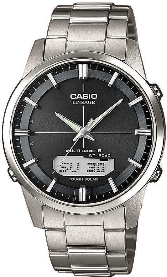 CASIO Lineage herrklocka med silverfärgat armband i rostfritt stål och svart urtavla
