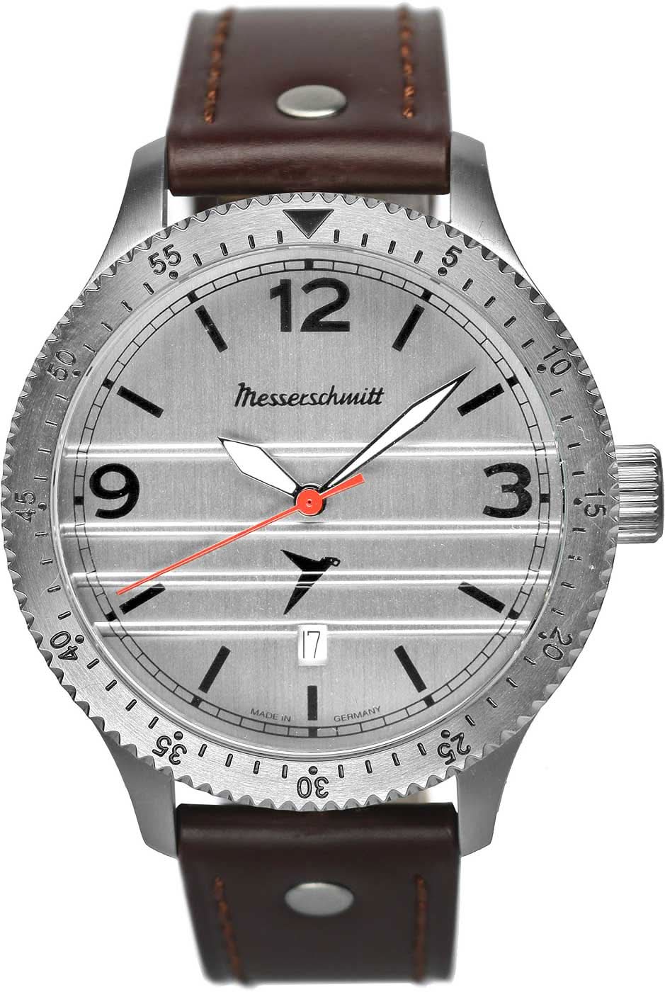 Herrklocka med brunt läderarmband, silverfärgad boett och flygarurtavla