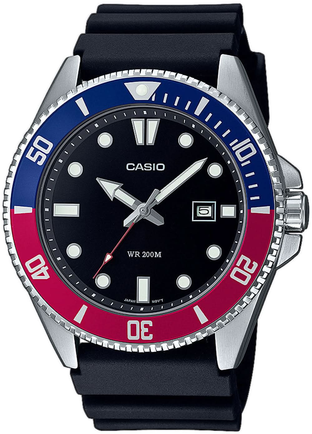 Casio sportdykarur med svart urtavla, blå vridring och svart armband